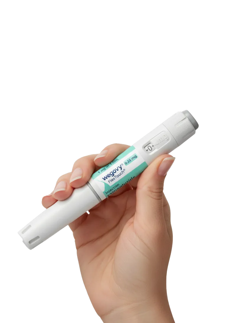 Pen injeksi Wegovy FlexTouch 0,25 mg berisi semaglutide, dipegang di tangan